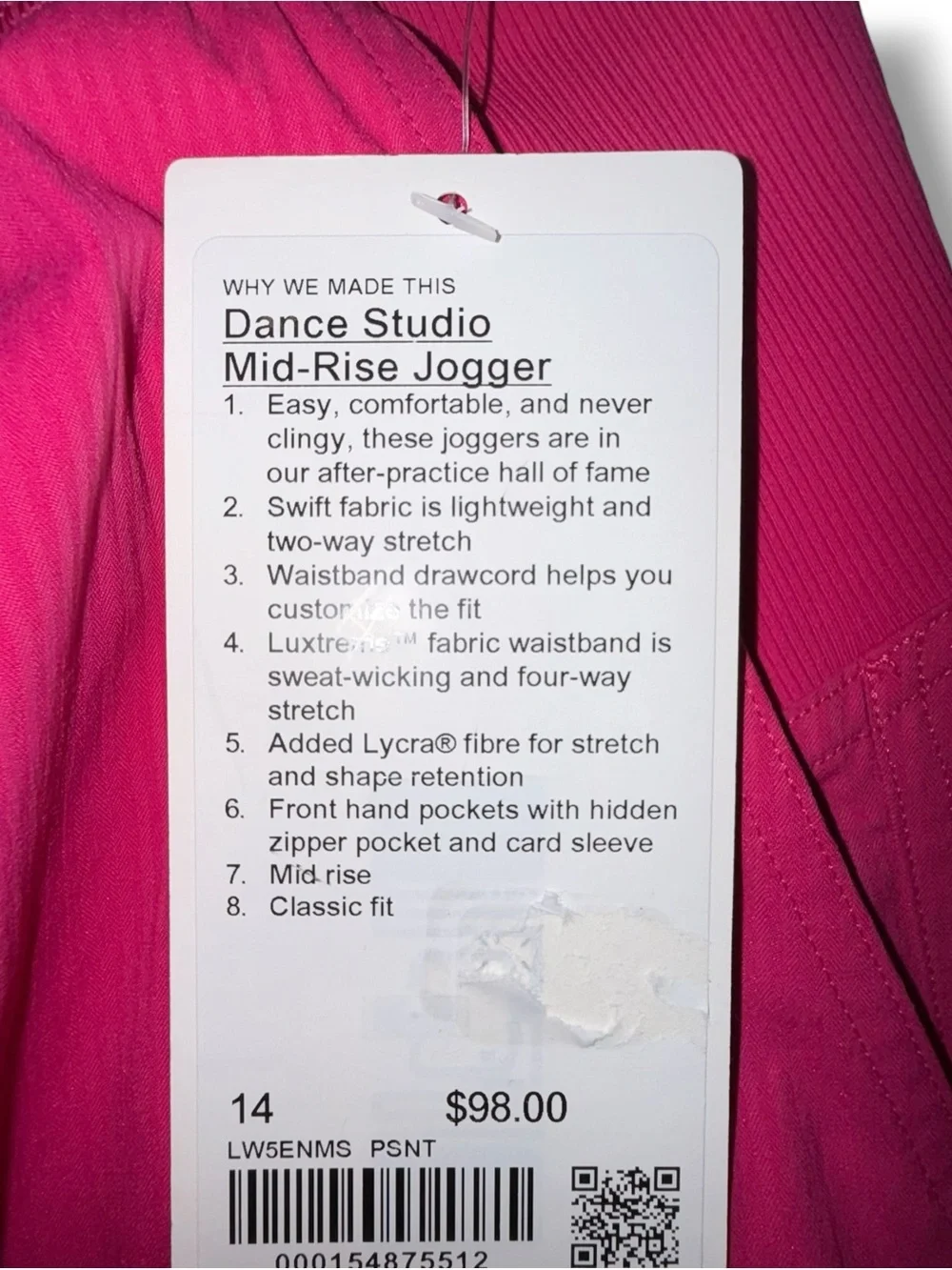 NWT LULULEMON Dance Studio Mid-Rise Jogger *Full Length - Passionate Size 14